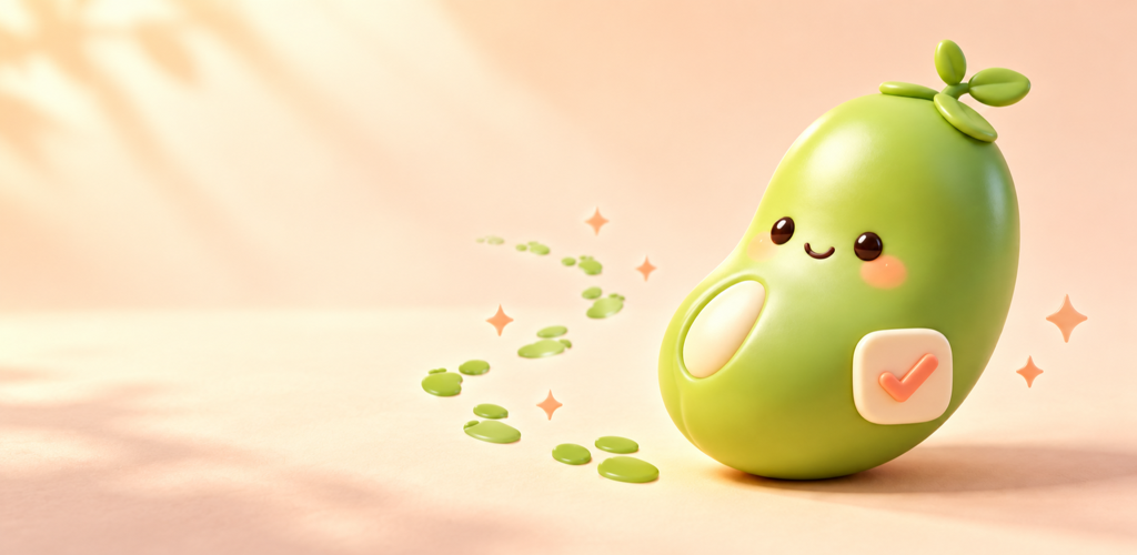 The green Yido companion with a tiny sprout and a trail of little footprints